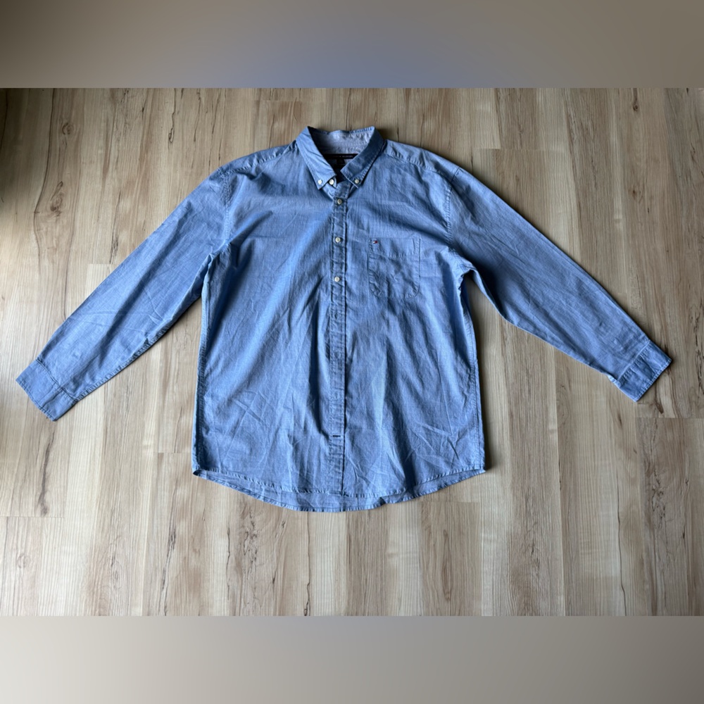 Tommy Hilfiger Chambray Shirt XXL Blue Button Down Mens Classic Oxford Preppy